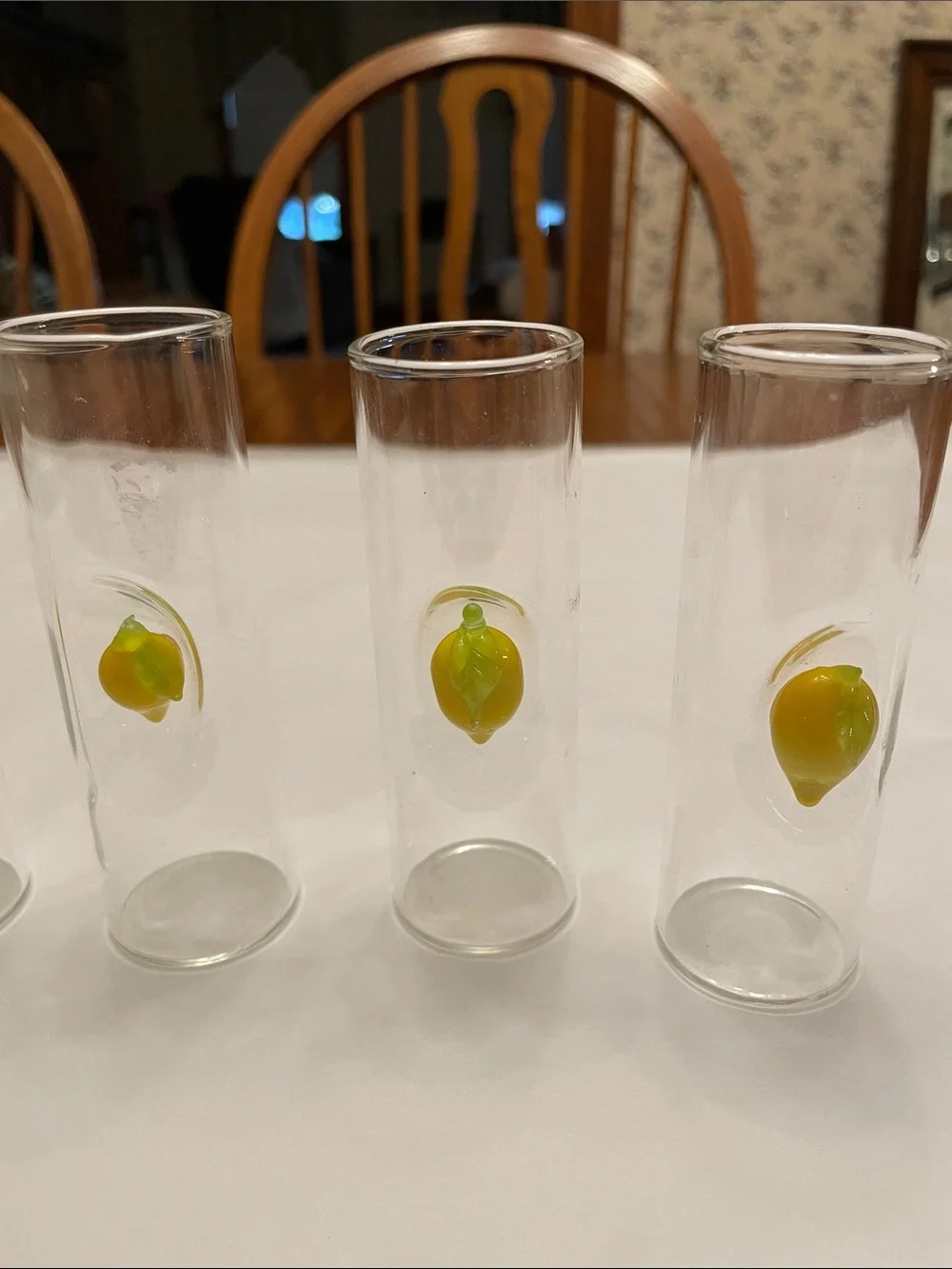 Set of 5 Clear Glass Shot Glasses with Yellow Lemon Accent
